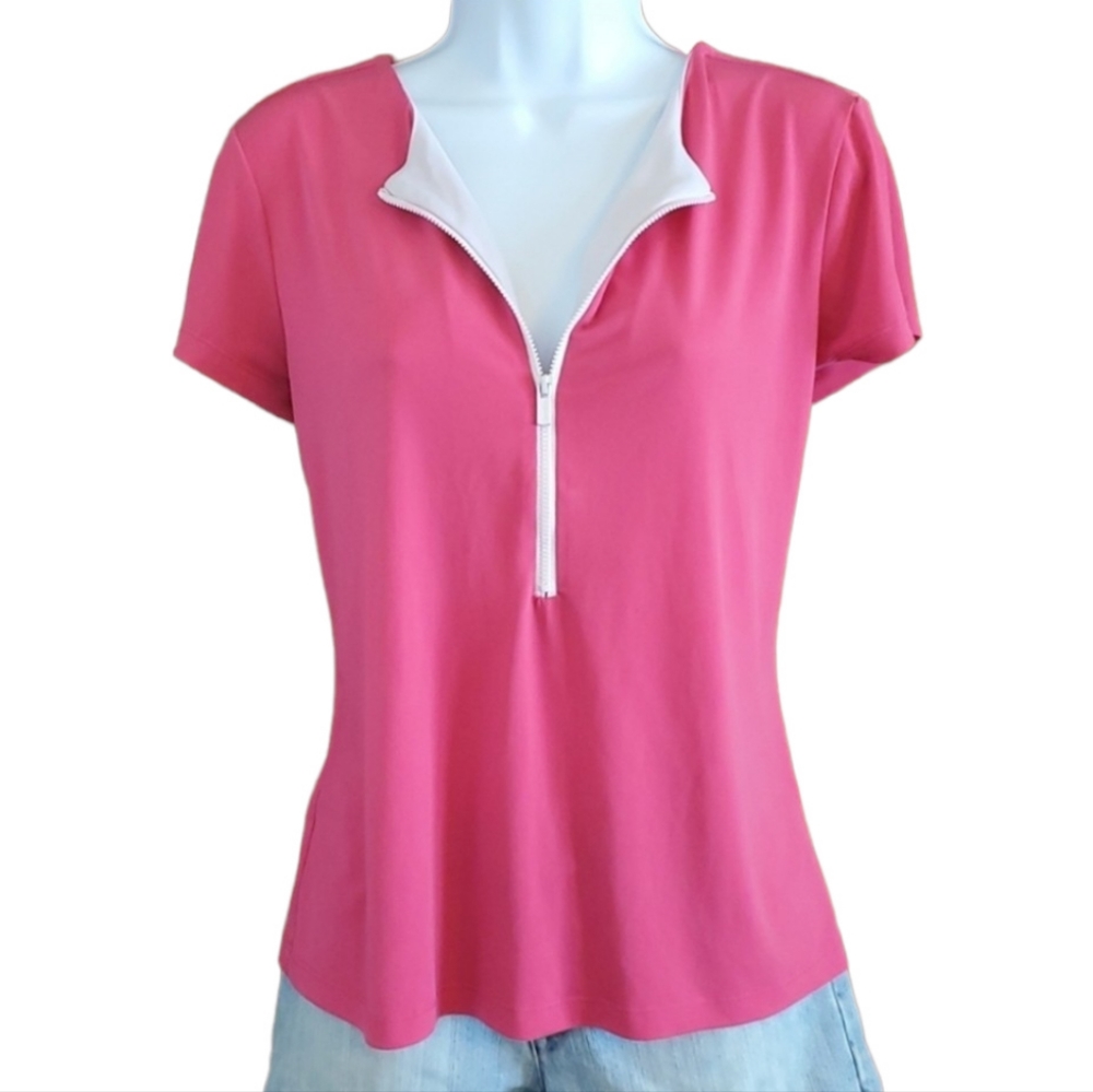 Calvin Klein Women's Pink Half Zip Front Top
